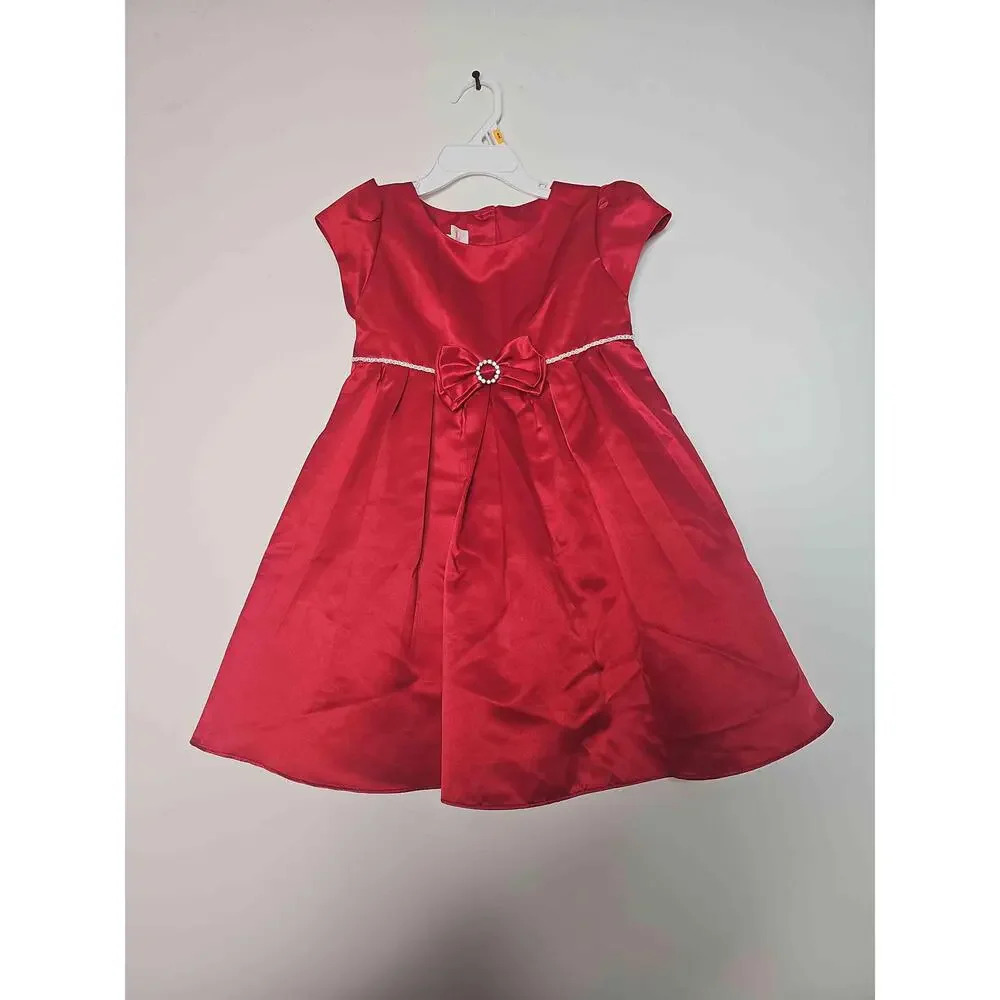 La Princess Red Satin Bow Embellished Formal Dress Size 36 Months 3T